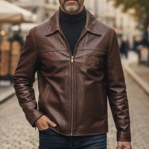 Vintage Premium Leather Mine Rescue Jacket Mens M Brown Bomber Classic Rugged